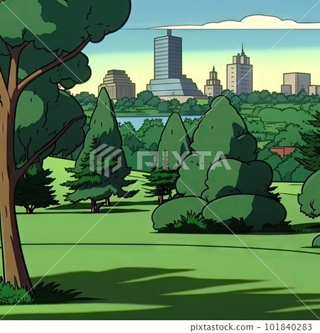 City Park, Green Summer Landscape, Urban Park, Abstract Generative AI Illustration 101840283