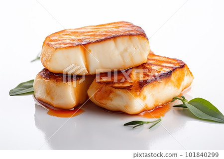 Grilled Halloumi Cheese, Fried Hellim, Grilled Halloumi, Abstract Generative AI Illustration 101840299