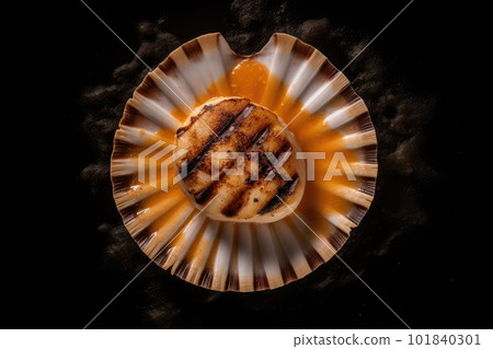 Fried Scallops, Grilled Shellfish, Healthy Gourmet Seafood, Abstract Generative AI Illustration Fried Scallops, Grilled Shellfish, Healthy Gourmet Seafood, Abstract Generative AI Illustration 101840301