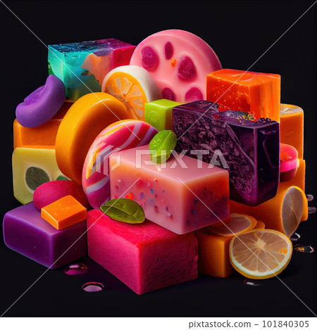 Handmade Soap, Artisan Cosmetic, Care Detergents, Color Soaps, Abstract Generative AI Illustration Handmade Soap, Artisan Cosmetic, Care Detergents, Color Soaps, Abstract Generative AI Illustration 101840305