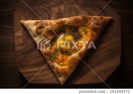 Khachapuri Bread, Georgian Pie with Egg, Baked Khachapuri Abstract Generative AI Illustration 101840372