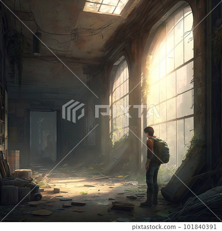 Abandoned Post-Apocalyptic City, Overgrown Ruins, Zombie Ruins, Abstract Generative AI Illustration 101840391