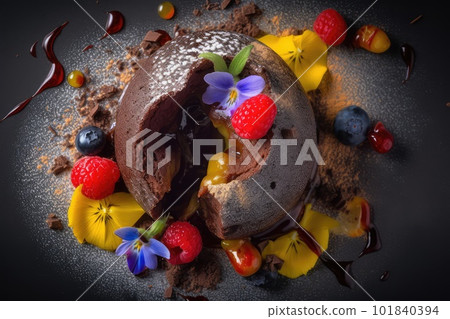 Lava Cake, Molten Chocolate Fondant, Warm Chocolate Dessert, Lava Cake, Abstract Generative AI Illustration Lava Cake, Molten Chocolate Fondant, Warm Chocolate Dessert, Lava Cake, Abstract Generative AI Illustration 101840394