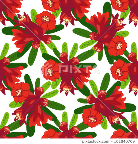 Pomegranate flowers Seamless pattern. Bright leaves and flowers. Shana Tova seamless pattern. Jewish New Year Pomegranate flowers Seamless pattern. Bright leaves and flowers. Shana Tova seamless pattern. Jewish New Year 101840709