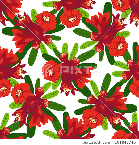 Pomegranate flowers Seamless pattern. Bright leaves and flowers. Shana Tova seamless pattern. Jewish New Year Pomegranate flowers Seamless pattern. Bright leaves and flowers. Shana Tova seamless pattern. Jewish New Year 101840710