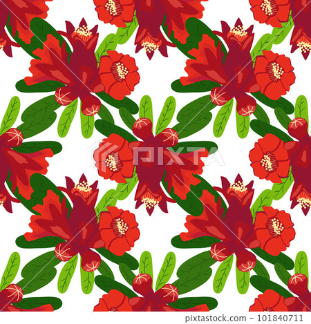 Pomegranate flowers Seamless pattern. Bright leaves and flowers. Shana Tova seamless pattern. Jewish New Year Pomegranate flowers Seamless pattern. Bright leaves and flowers. Shana Tova seamless pattern. Jewish New Year 101840711
