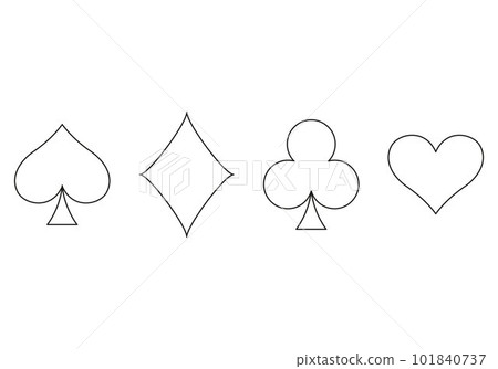 Playing card suit outline symbol set - four shapes of Hearts, Spades, Clubs and Diamonds symbols, vector illustration 101840737