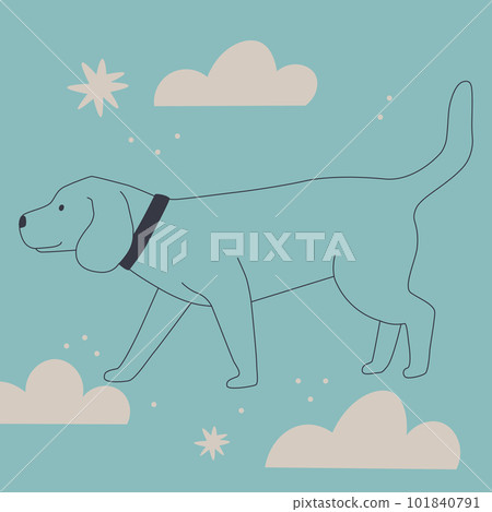 Cute dog in the clouds. Labrador walks in a collar. Vector illustration. Cute dog in the clouds. Labrador walks in a collar. Vector illustration. 101840791