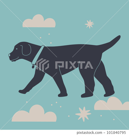 Cute dog in the clouds. Labrador walks in a collar. Vector illustration. Cute dog in the clouds. Labrador walks in a collar. Vector illustration. 101840795