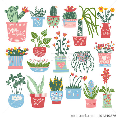Different houseplants set. Home, office decoration cartoon vector 101840876