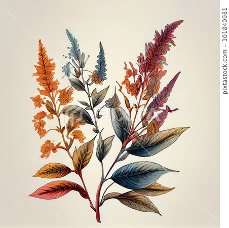 Quinoa Plant Botanical Illustration, Chenopodium Quinoa, Kinwa or Kinuwa Abstract Generative AI Illustration 101840981