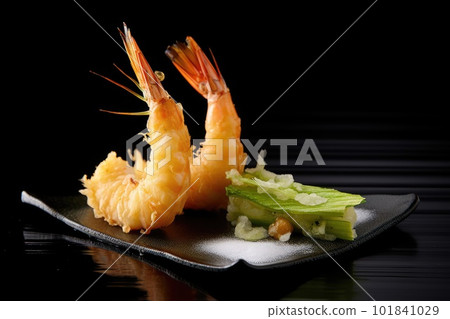 Shrimp Tempura, Crispy Seafood Meal, Deep Roasted Tempura Shrimps, Abstract Generative AI Illustration 101841029