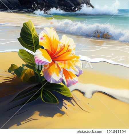 Paradise Beach, White Sand, Plumeria, Ocean Wave, Exotic Beach, Hibiscus, Abstract Generative AI Illustration Paradise Beach, White Sand, Plumeria, Ocean Wave, Exotic Beach, Hibiscus, Abstract Generative AI Illustration 101841104