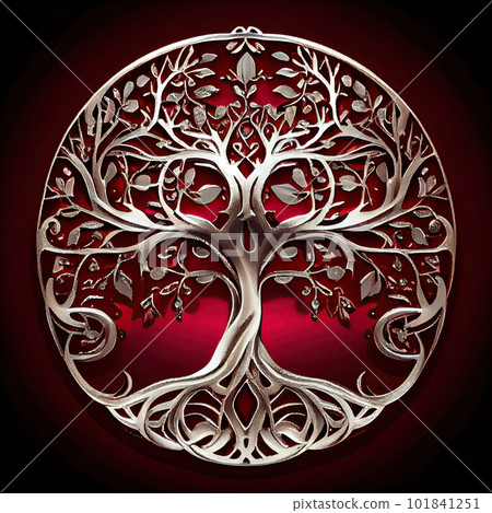 Metal Tree Logo, Walhalla Emblem, Silver Oak Tree Symbol, Abstract Generative AI Illustration Metal Tree Logo, Walhalla Emblem, Silver Oak Tree Symbol, Abstract Generative AI Illustration 101841251