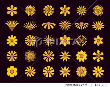 Yellow flowers. stylized flowers different round forms for logotypes design templates. Vector collection set 101841299