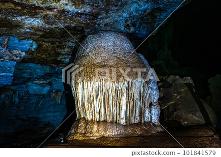 Limestone cave of stalactite and stalagmite formations, Gruta da Lapa Doce Cave, Chapada Diamantina in Bahia, Brazil. Limestone cave of stalactite and stalagmite formations, Gruta da Lapa Doce Cave, Chapada Diamantina in Bahia, Brazil. 101841579