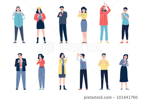 People clapping, employee man clap. Various casual flat women and men applause hands. Positive office team or person, recent vector characters 101841760