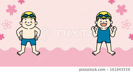 游泳學校兒童插畫背景素材春天 101843559