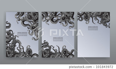 Octopus abstract frame design, creative ocean doodle, cute decoration design, deep wildlife cartoon 101843972