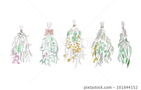 彩色鉛筆插圖。手繪花束矢量圖。 101844152