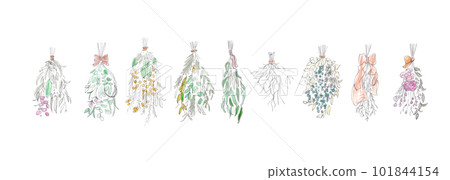 彩色鉛筆插圖。手繪花束矢量圖。 101844154