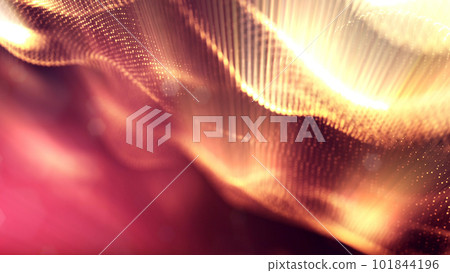 3d rendering background of microworld or sci-fi theme with glowing particles form curved lines, 3d surfaces, grid structures with depth of field, bokeh. Golden red wave forms 3d rendering background of microworld or sci-fi theme with glowing particles form curved lines, 3d surfaces, grid structures with depth of field, bokeh. Golden red wave forms 101844196