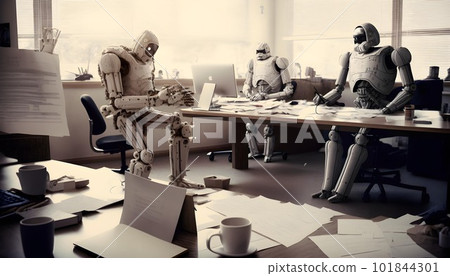 AI robots working in office. Generative AI. 101844301
