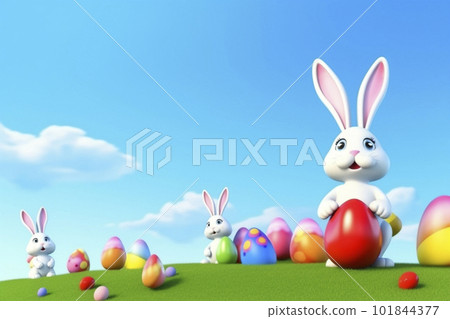 復活節彩蛋和搞笑兔子 AI 圖像 101844377