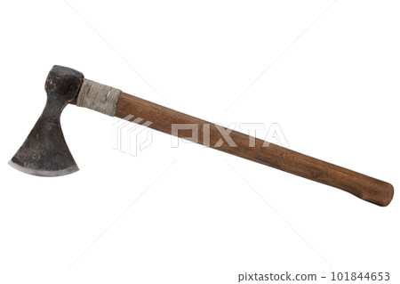 antique battle axe with wooden handle on white antique battle axe with wooden handle on white 101844653