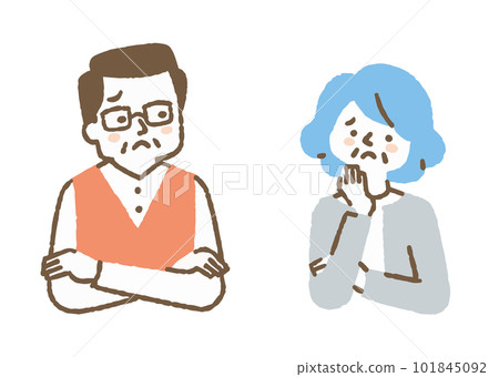 Two elderly couples thinking about something _ color Two elderly couples thinking about something _ color 101845092