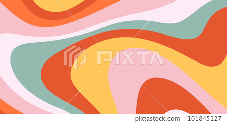 Groovy Hippie 70s Wavy Horizontal Background. Vector Psychedelic Swirled Striped Banner in Trendy Seventies Style Groovy Hippie 70s Wavy Horizontal Background. Vector Psychedelic Swirled Striped Banner in Trendy Seventies Style 101845127