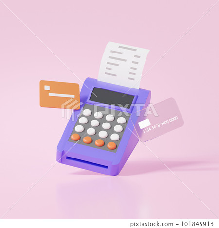 漂浮在粉紅色背景上的3D信用卡支付POS終端 漂浮在粉紅色背景上的3D信用卡支付POS終端 101845913