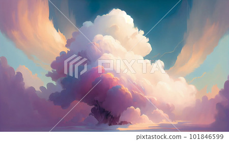 Generative AI, Pillowy Paradise: An Abstract Cloudscape of Soft Pastels and Whimsical Shapes Generative AI, Pillowy Paradise: An Abstract Cloudscape of Soft Pastels and Whimsical Shapes 101846599