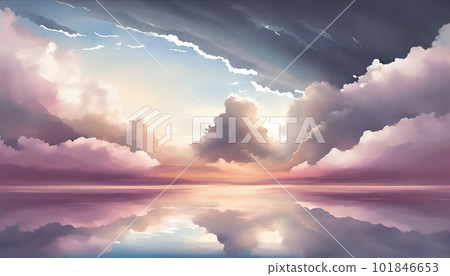 Generative AI, Horizon Hues: A Serene Abstract Cloudscape of Soft Colors and Calming Shapes 101846653