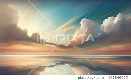 Generative AI, Horizon Hues: A Serene Abstract Cloudscape of Soft Colors and Calming Shapes 101846655