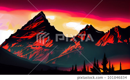 Generative AI, Silhouettes and Shadows: A Dramatic Mountain Sunset Generative AI, Silhouettes and Shadows: A Dramatic Mountain Sunset 101846834