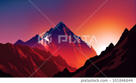 Generative AI, Silhouettes and Shadows: A Dramatic Mountain Sunset 101846844