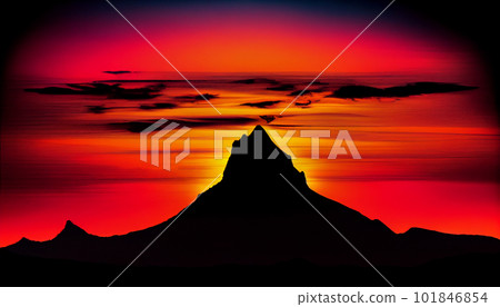 Generative AI, Silhouettes and Shadows: A Dramatic Mountain Sunset 101846854