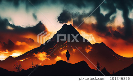 Generative AI, Silhouettes and Shadows: A Dramatic Mountain Sunset Generative AI, Silhouettes and Shadows: A Dramatic Mountain Sunset 101846856