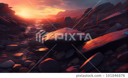 Generative AI, Layers of Light: A Vibrant Mountain Range at Sunset Generative AI, Layers of Light: A Vibrant Mountain Range at Sunset 101846876