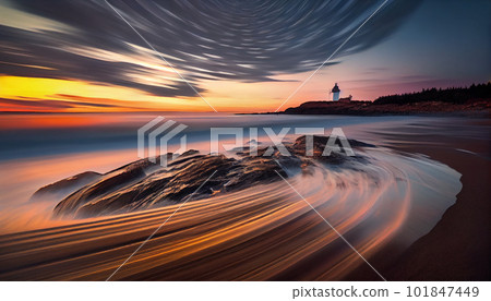 Generative AI, Clouds in Motion: A Long Exposure Sunset over the Mountains Generative AI, Clouds in Motion: A Long Exposure Sunset over the Mountains 101847449