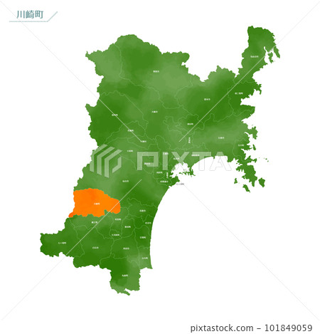 Watercolor map Kawasaki town 101849059