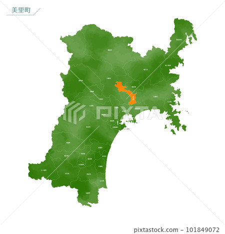 水彩風格的地圖美里町 101849072