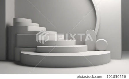 Elegant abstract set of white podiums in sunlight with shadow on white background for product display. Simple modern geometric design. Generative AI. Elegant abstract set of white podiums in sunlight with shadow on white background for product display. Simple modern geometric design. Generative AI. 101850556