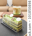 Pistachio opera cake  from homemade bakery 101850898