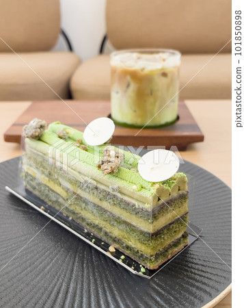 Pistachio opera cake  from homemade bakery 101850898