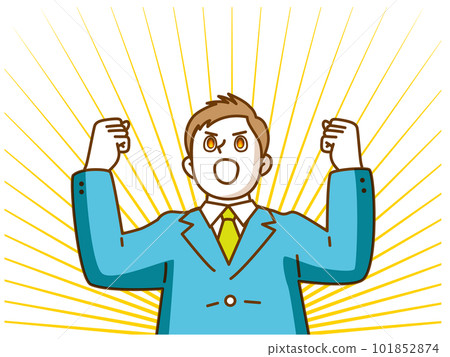 A man in a suit with a flame reflected in his eyes and a concentration line 101852874