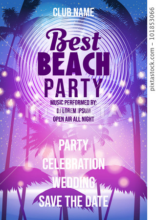 Best Beach Party Template, Night Beach Palms Poster, Flyer Best Beach Party Template, Night Beach Palms Poster, Flyer 101853066