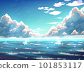Cumulonimbus and the sea spreading to the horizon 101853117
