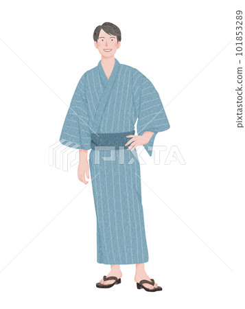 Full body illustration of a man wearing a blue yukata Full body illustration of a man wearing a blue yukata 101853289